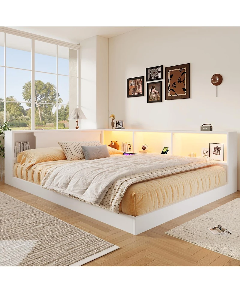 Streamdale Furniture Wood Daybed with Storage Shelves, Usb and Led