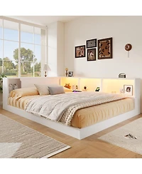 Streamdale Furniture Wood Daybed with Storage Shelves, Usb and Led