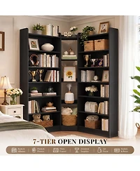 Aheaplus 71" Tall Corner Bookshelf with 15 Shelves, 7-Tiers L-Shaped Bookcase