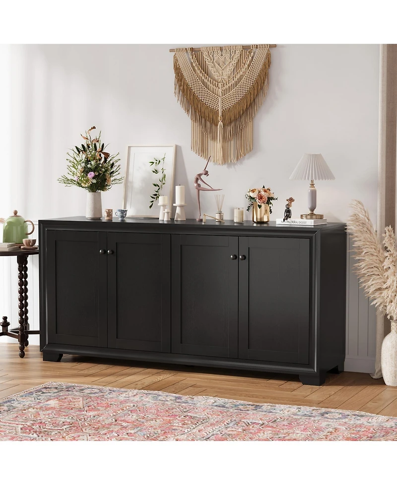 homfan 60" Buffet Cabinet – 4-Door Sideboard with Adjustable Shelves, Farmhouse Coffee Bar Console for Kitchen and Dining Room