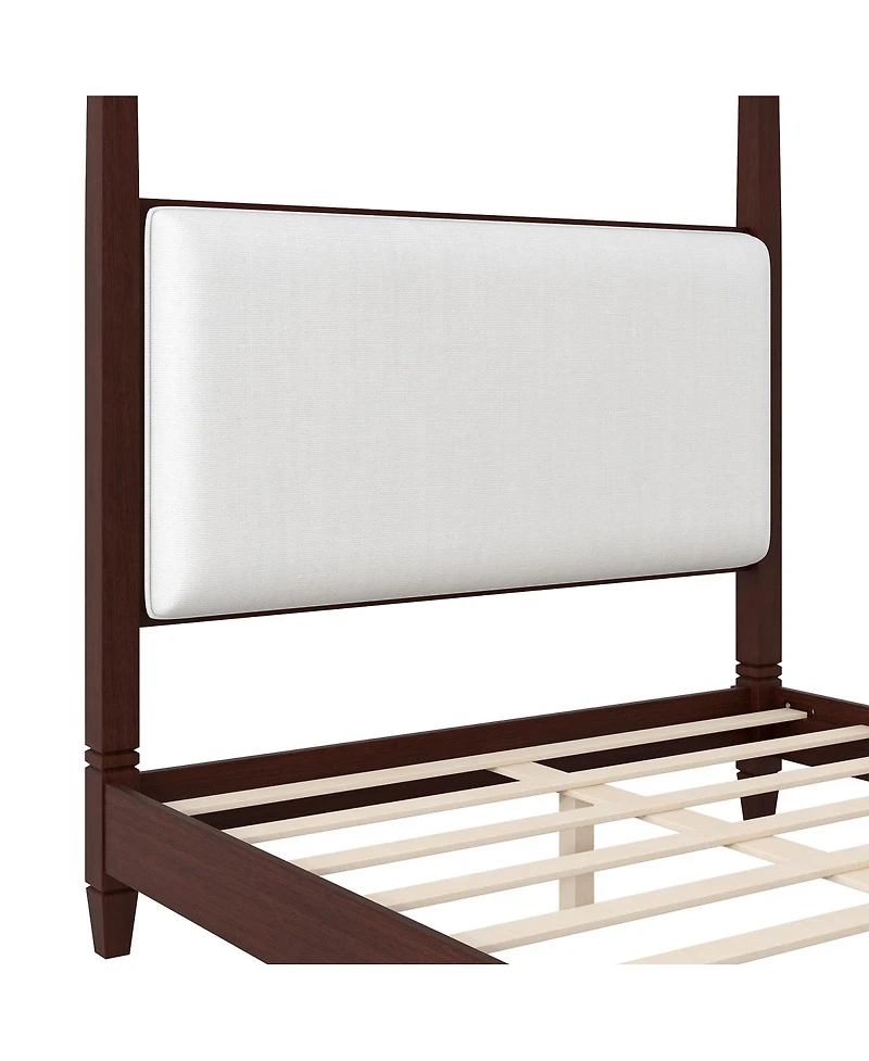 Streamdale Furniture Canopy Platform Bed, Upholstered Headboard, Espresso