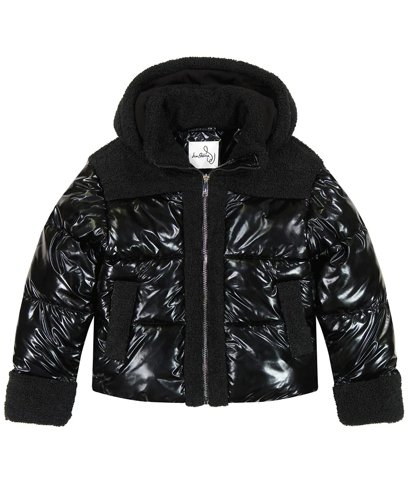 Sam Edelman Girls' 7-16 Metallic with Sherpa Hybrid Hooded Jacket