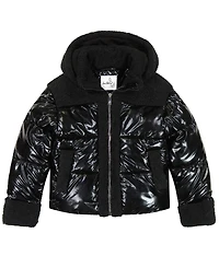 Sam Edelman Girls' 7-16 Metallic with Sherpa Hybrid Hooded Jacket