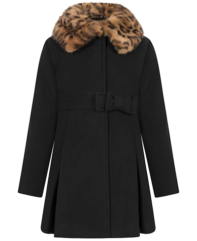 S Rothschild & Co Toddler Girls' 2T-5T Long-Sleeve Bow Waist Coat With Fur Collar