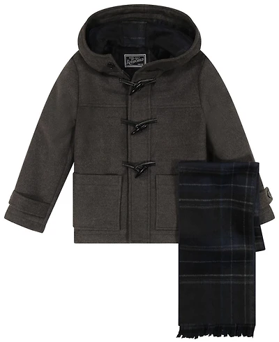 S Rothschild Boys' 17-18 Long-Sleeve Iconic Toggle Coat With Plaid Scarf