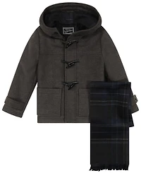 S Rothschild Boys' 17-18 Long-Sleeve Iconic Toggle Coat With Plaid Scarf