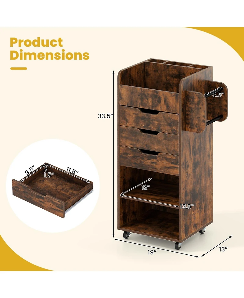 Costway Paper Storage Cart, Rolling Gift Wrap Station with 3 Drawers and Adjustable Shelf