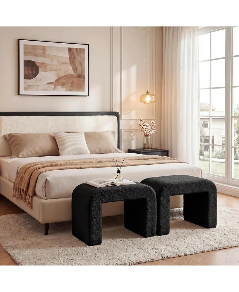 Tribesigns Vanity Stool: Sherpa upholstered ottoman, foot rest for couch, shoe bench, extra seating. No assembly. Black