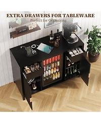 homfan 53" Bar Cabinet with Fridge Space Wine Rack and Storage Drawers, Fluted Sideboard with Charging Station for Kitchen and Dining