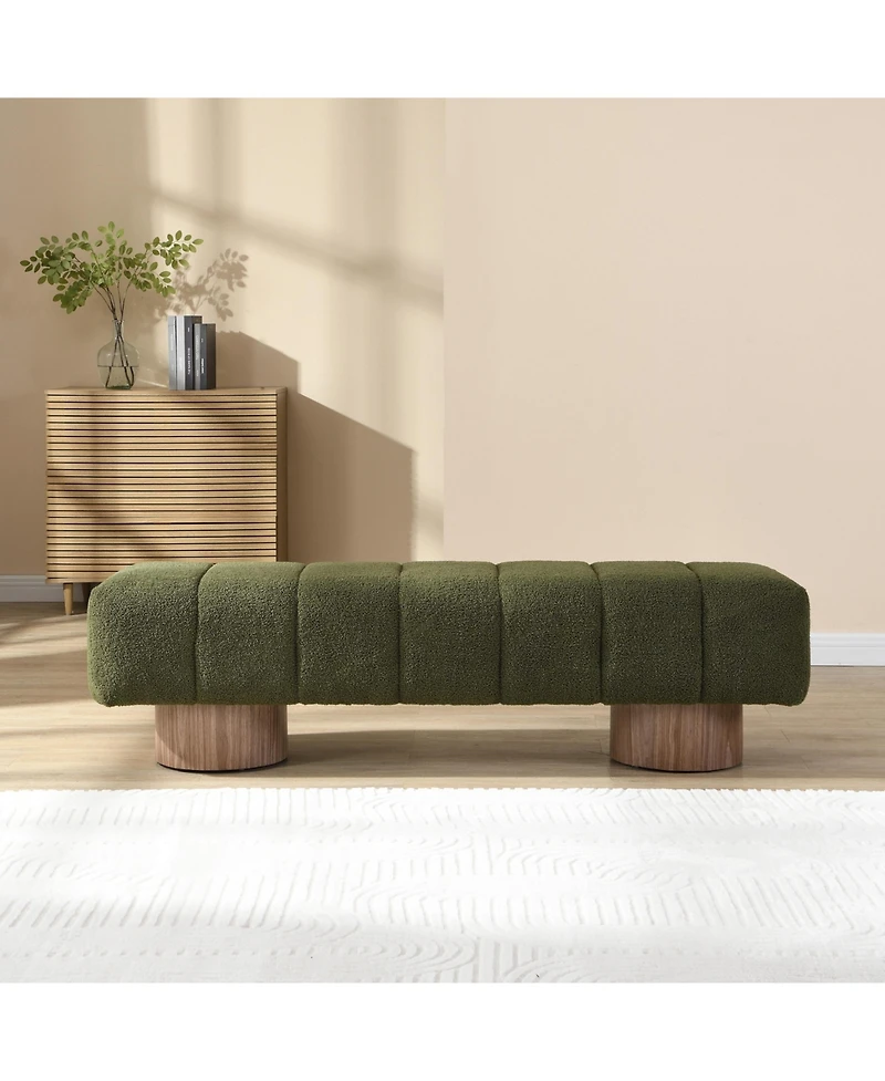 sumyeg Upholstered Dining Bench for Bedroom Entryway or Living Room with Boucle Fabric,300lbs Capacity