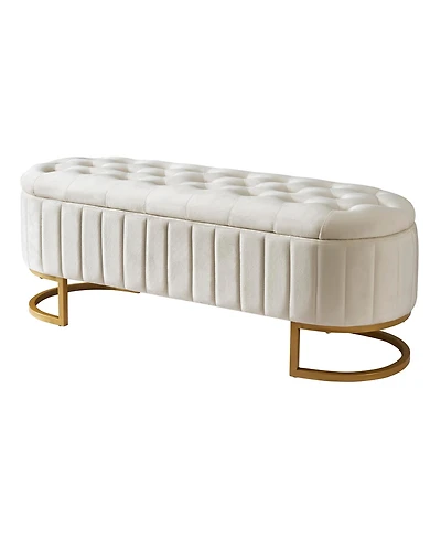 sumyeg Upholstered Velvet Storage Ottoman Bench with Button Tufted Design and Metal Legs