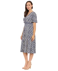 London Times Petite V-Neck Fit & Flare Midi Dress