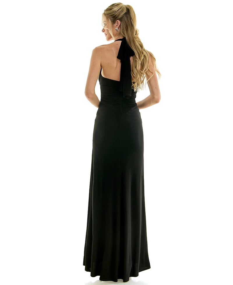 Emerald Sundae Juniors' Draped Neck Halter Maxi Dress