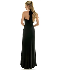 Emerald Sundae Juniors' Draped Neck Halter Maxi Dress