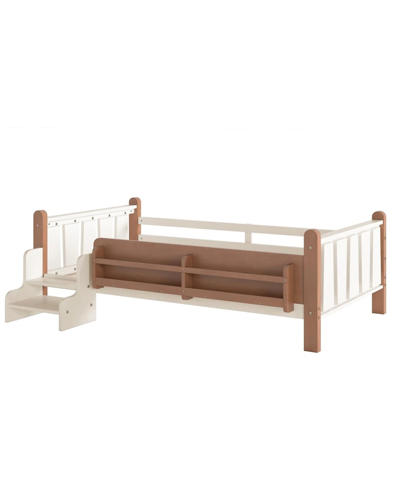 Streamdale Furniture Twin Floor Bed With Storage, Stairs and Rails