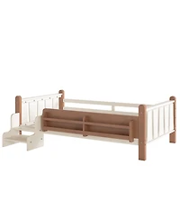 Streamdale Furniture Twin Floor Bed With Storage, Stairs and Rails