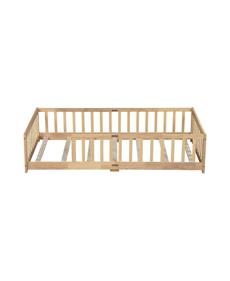 Streamdale Furniture Twin Size Floor Bed with Fence and Safety Guardrails