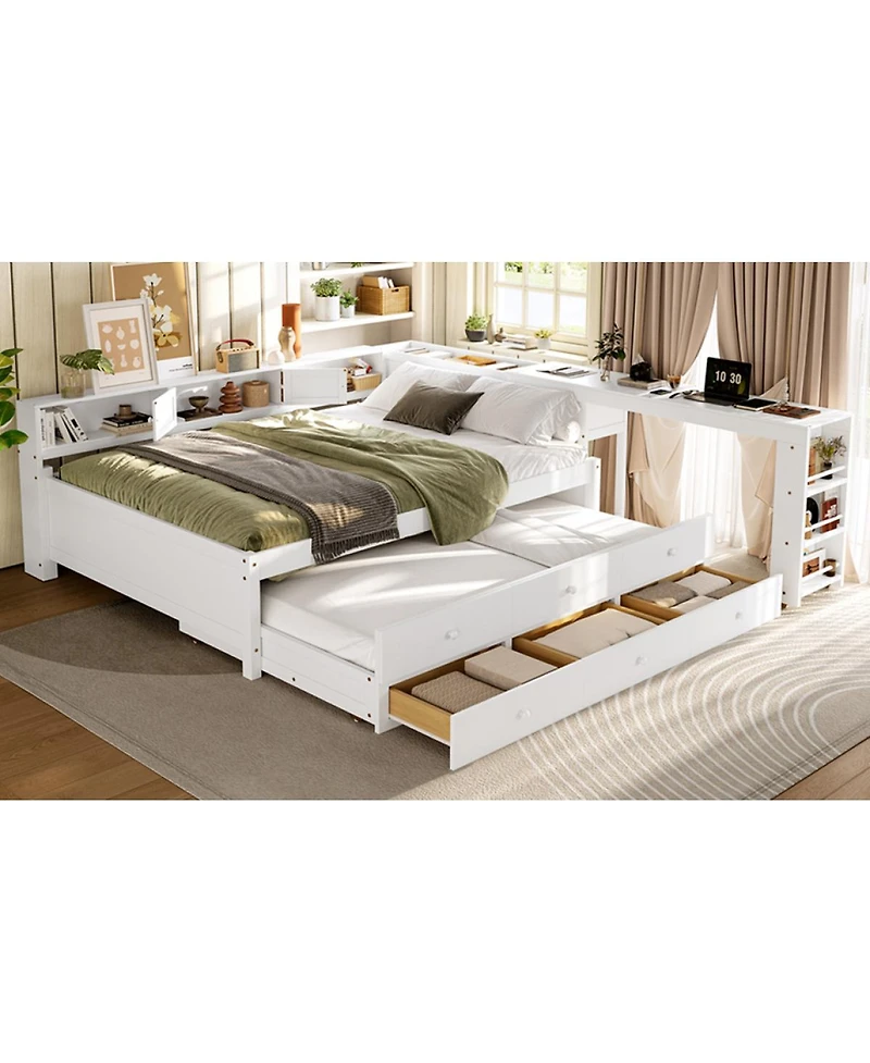 Streamdale Furniture Wood Daybed with Trundle, Storage, Shelves and Desk