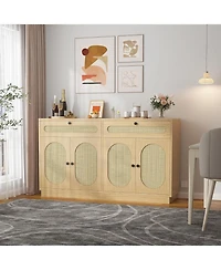 gaomon 60'' Rattan Sideboard Buffet Cabinet with 2 Drawers & 4 Rattan Doors and Adjustable Shelves & Storage