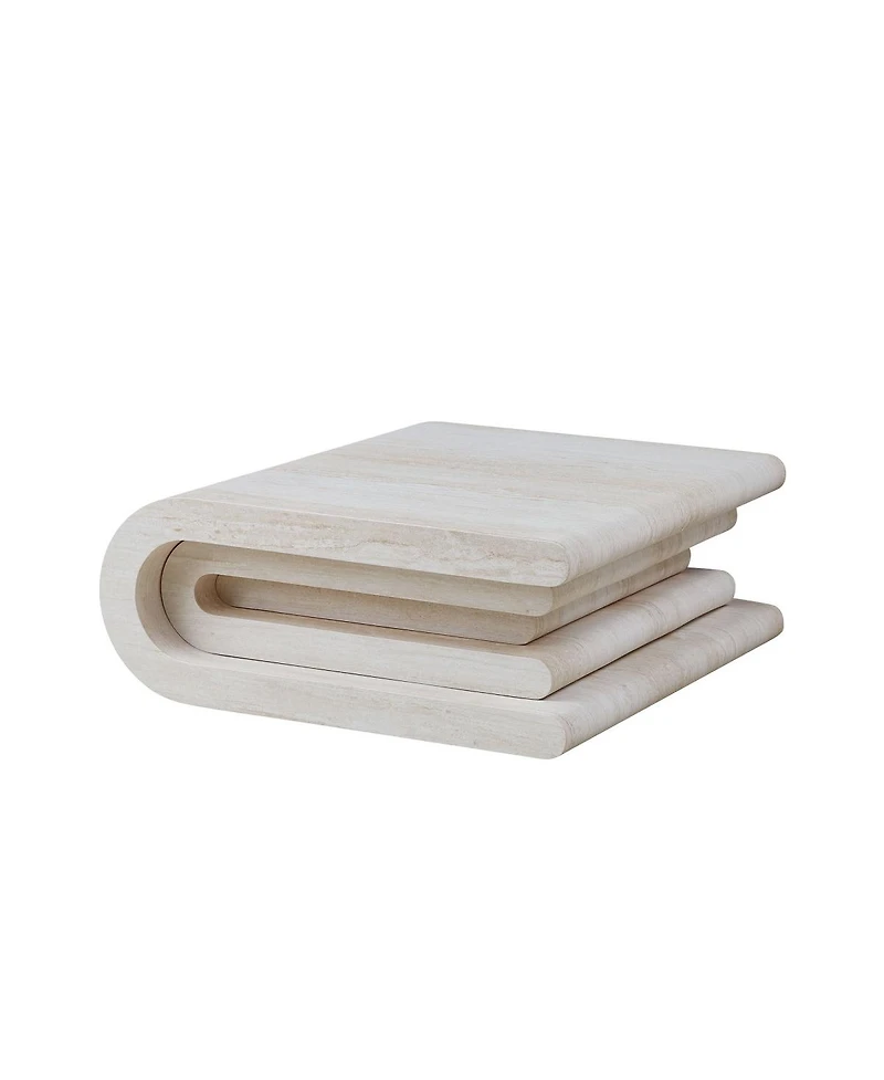 Streamdale Furniture Faux Travertine Square Coffee Table, Modern Layered Base