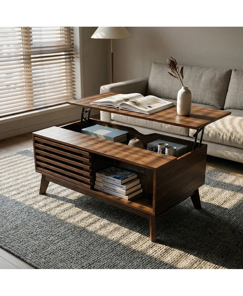 Streamdale Furniture Lift Top Coffee Table with Storage and Sliding Door
