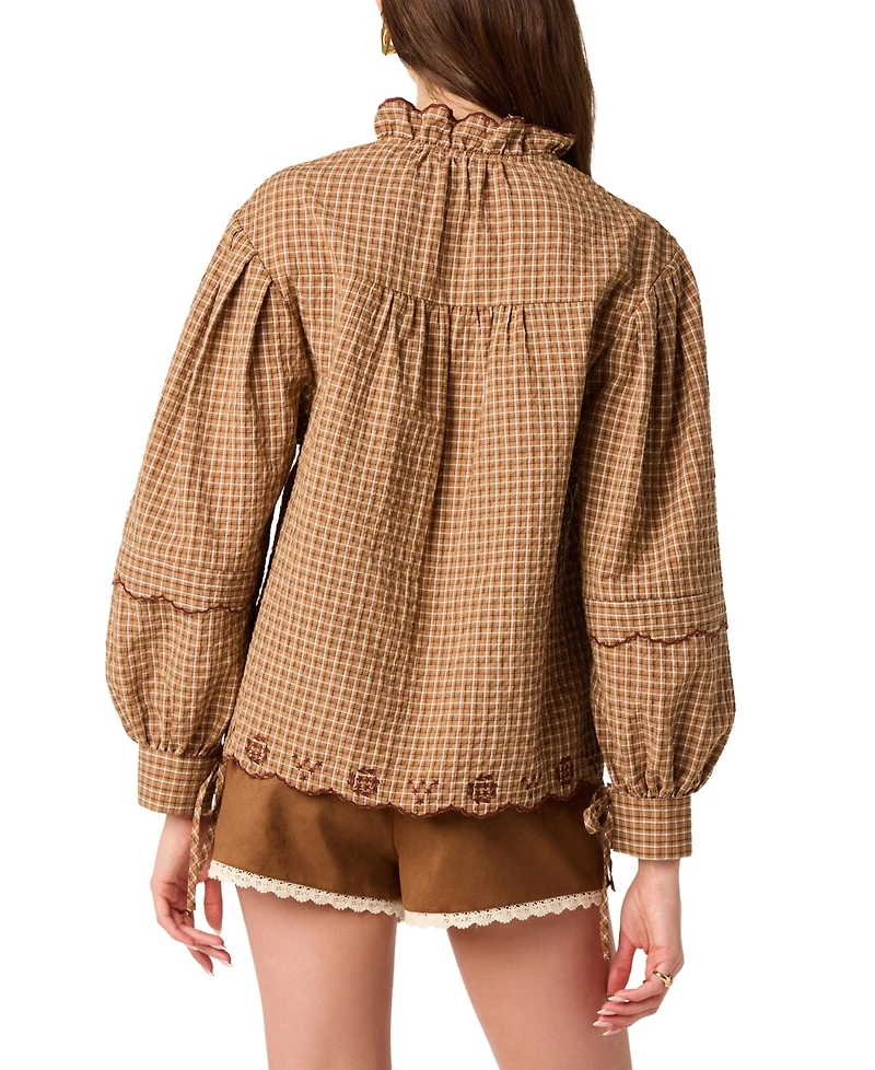 Astr the Label Women's Ruffled Collar Tie-Neck Top