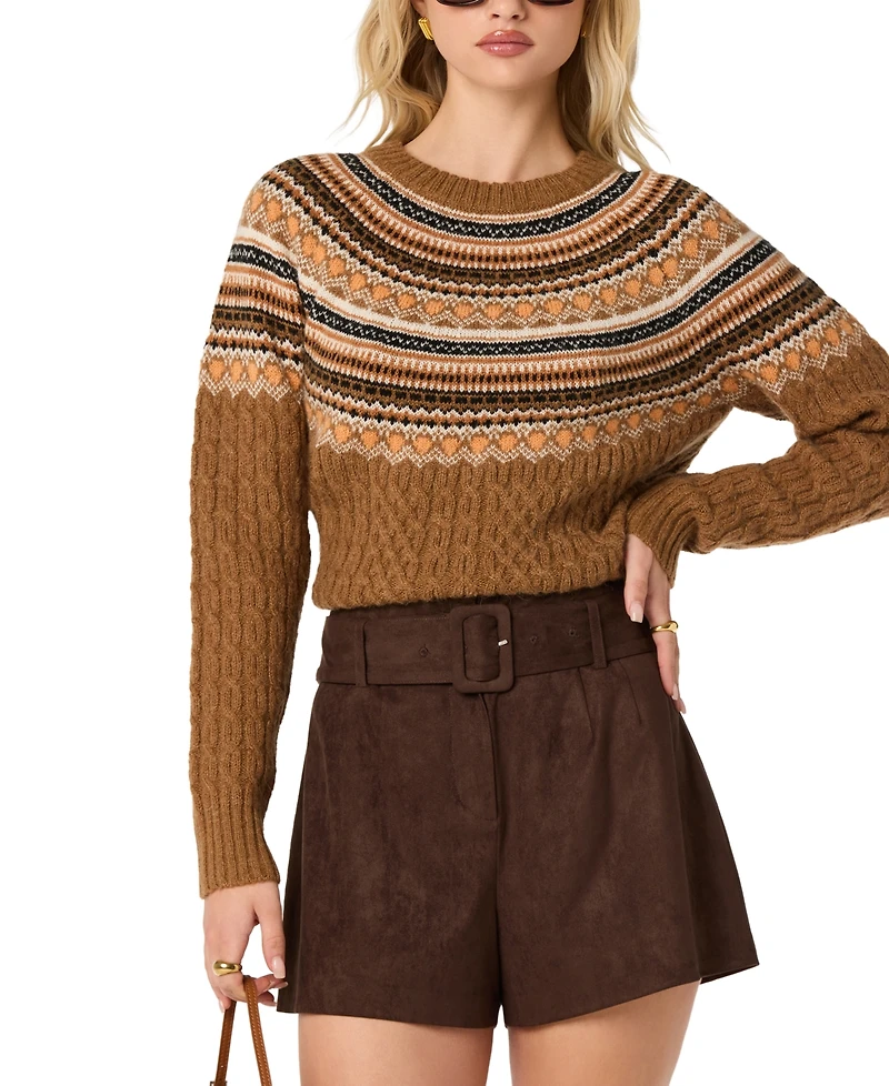 Astr the Label Women's Cable-Knit Crewneck Sweater