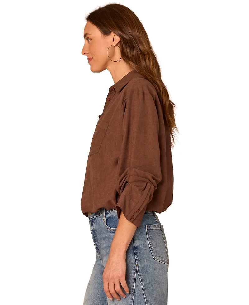 Democracy Petite Ruched-Sleeve Bubble-Hem Shirt