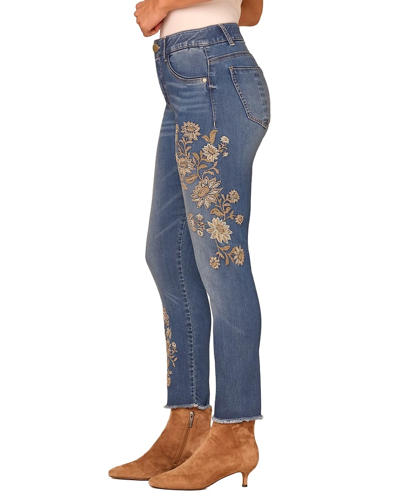 Democracy Petite High-Rise Slim Floral Embroidery Jeans