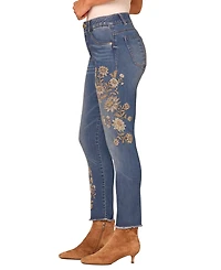 Democracy Petite High-Rise Slim Floral Embroidery Jeans