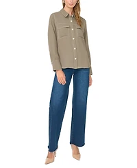 Vince Camuto Women's Contrast Stitch Button Front Collared Top