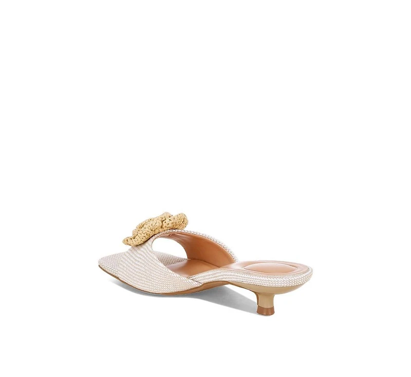 London Rag Womens Sobhina Woven Floral Accent Kitten Heels