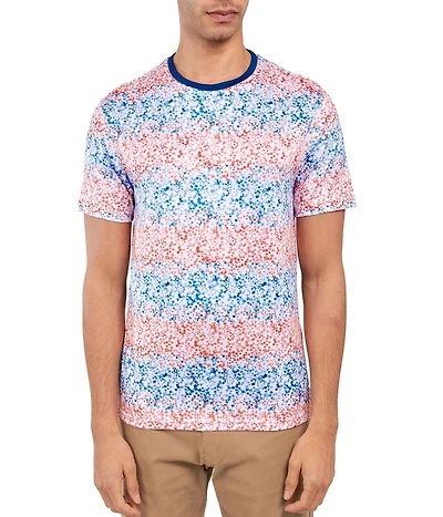 Society of Threads Men's Regular Fit Micro Flower Color Block Performance T-Shirt
