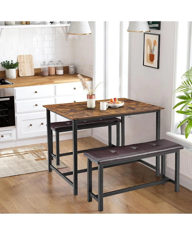 homfan 4-Person Dining Set with 2 Benches – Rectangular Table for Small Apartments, Modern Dining Room Bench Set for 4