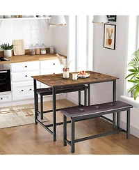 homfan 4-Person Dining Set with 2 Benches – Rectangular Table for Small Apartments, Modern Dining Room Bench Set for 4