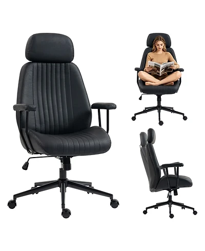 Dyhome Ergonomic Executive Home Office Chair, High Back Faux Leather Desk Chair with Headrest
