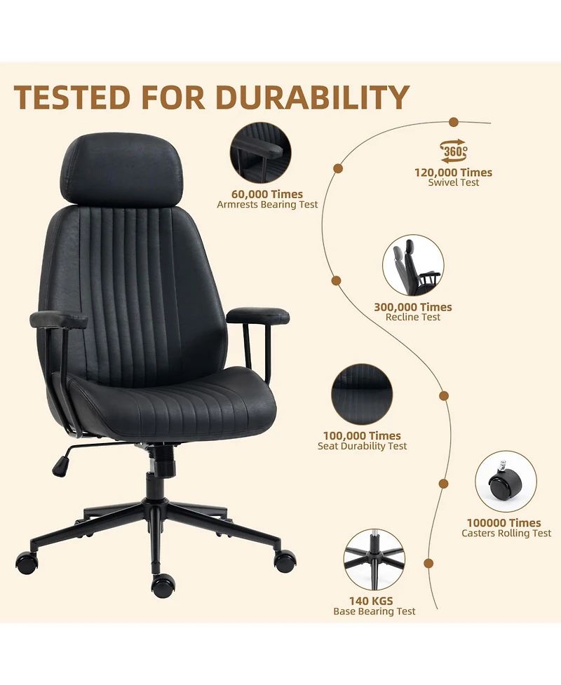 Dyhome Ergonomic Executive Home Office Chair, High Back Faux Leather Desk Chair with Headrest