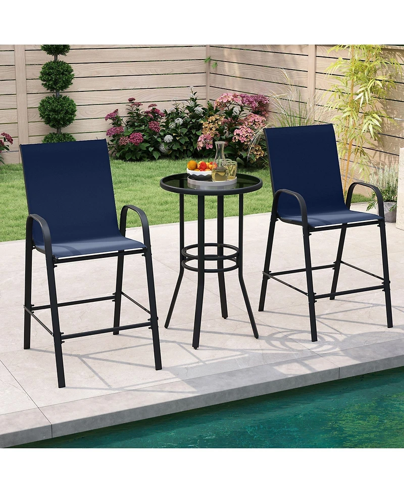 Sugift Outdoor Bar Stool Set of 2 with Fabric Seat and Curved Armrests, 29 in. Seat Height