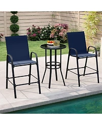 Sugift Outdoor Bar Stool Set of 2 with Fabric Seat and Curved Armrests, 29 in. Seat Height