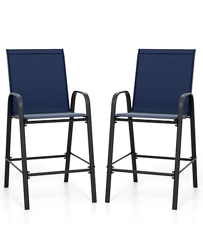 Sugift Outdoor Bar Stool Set of 2 with Fabric Seat and Curved Armrests, 29 in. Seat Height