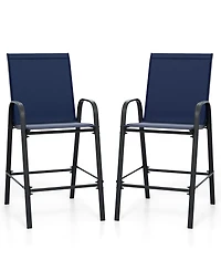 Sugift Outdoor Bar Stool Set of 2 with Fabric Seat and Curved Armrests, 29 in. Seat Height
