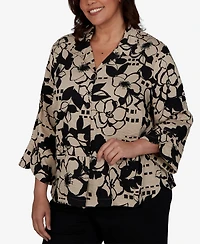 Alfred Dunner Plus Travel Advisory Geo Floral Button-Front Top