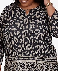 Alfred Dunner Plus Travel Advisory Animal Print Split Neck Knit Top