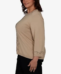 Alfred Dunner Plus Travel Advisory Beaded Scroll Embellished Sweater