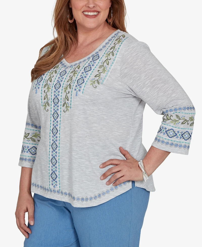Alfred Dunner Plus Provence Center Diamond Embroidered Top