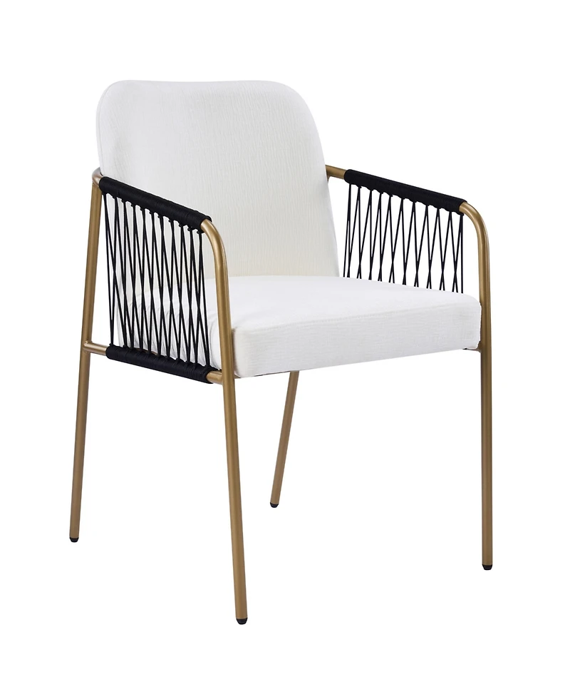 Boyel Living 2-Piece Modern Glam Dining Chairs, Metal Frame, Fabric Seat and Woven Arms, Mid-Century