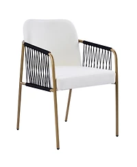 Boyel Living 2-Piece Modern Glam Dining Chairs, Metal Frame, Fabric Seat and Woven Arms, Mid-Century