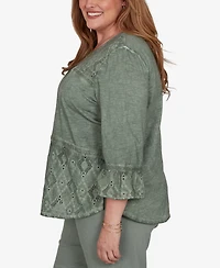 Alfred Dunner Plus Provence Tonal Spliced Patchwork Top