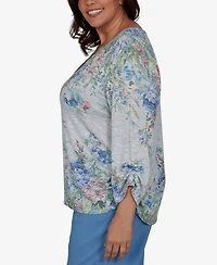 Alfred Dunner Plus Provence Floral Borders Henley Top