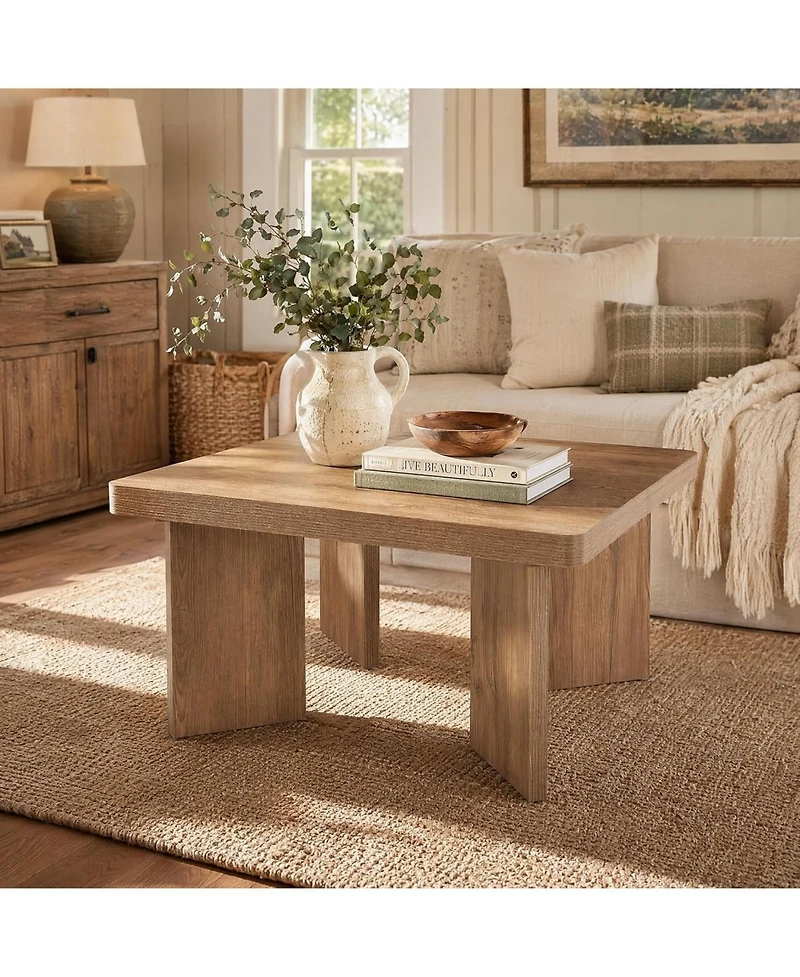 Tribesigns 31.5 in. Square Mdf Coffee Table, Round Corners Living Room Center Coffee Table with 4 Legs